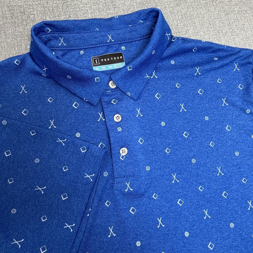PGA Tour Polo Shirt Men XL Blue Golf Club Pattern Short Sleeve Performance